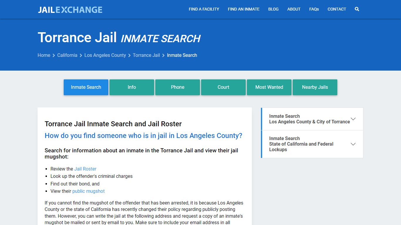 Inmate Search: Roster & Mugshots - Torrance Jail, CA - Jail Exchange