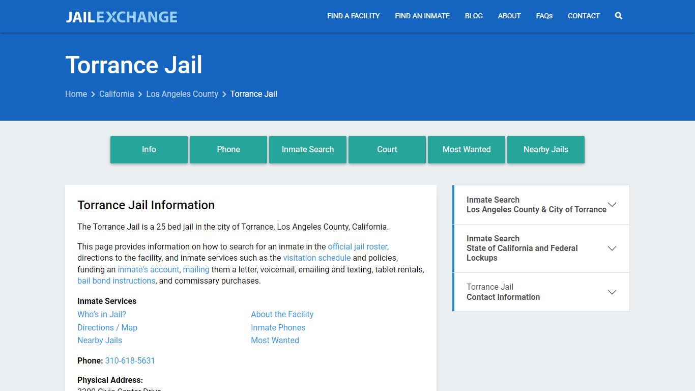 Torrance Jail, CA Inmate Search, Information - Jail Exchange